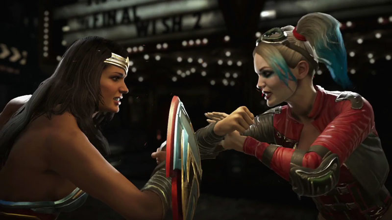 Injustice 2 enfrentando a Wonder Woman y a Harley Quinn